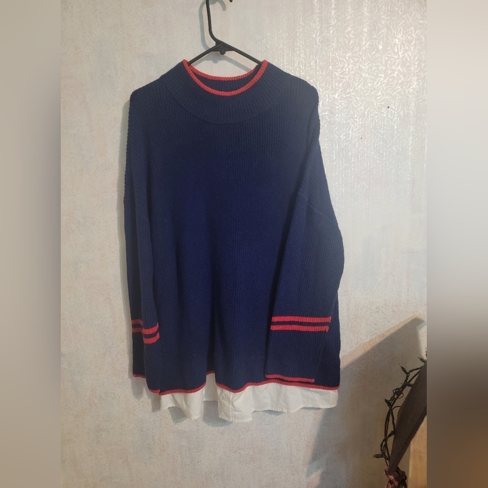 Talbots Navy and Red Crewneck Sweater, Cotton Blend, Sz 2 X‎